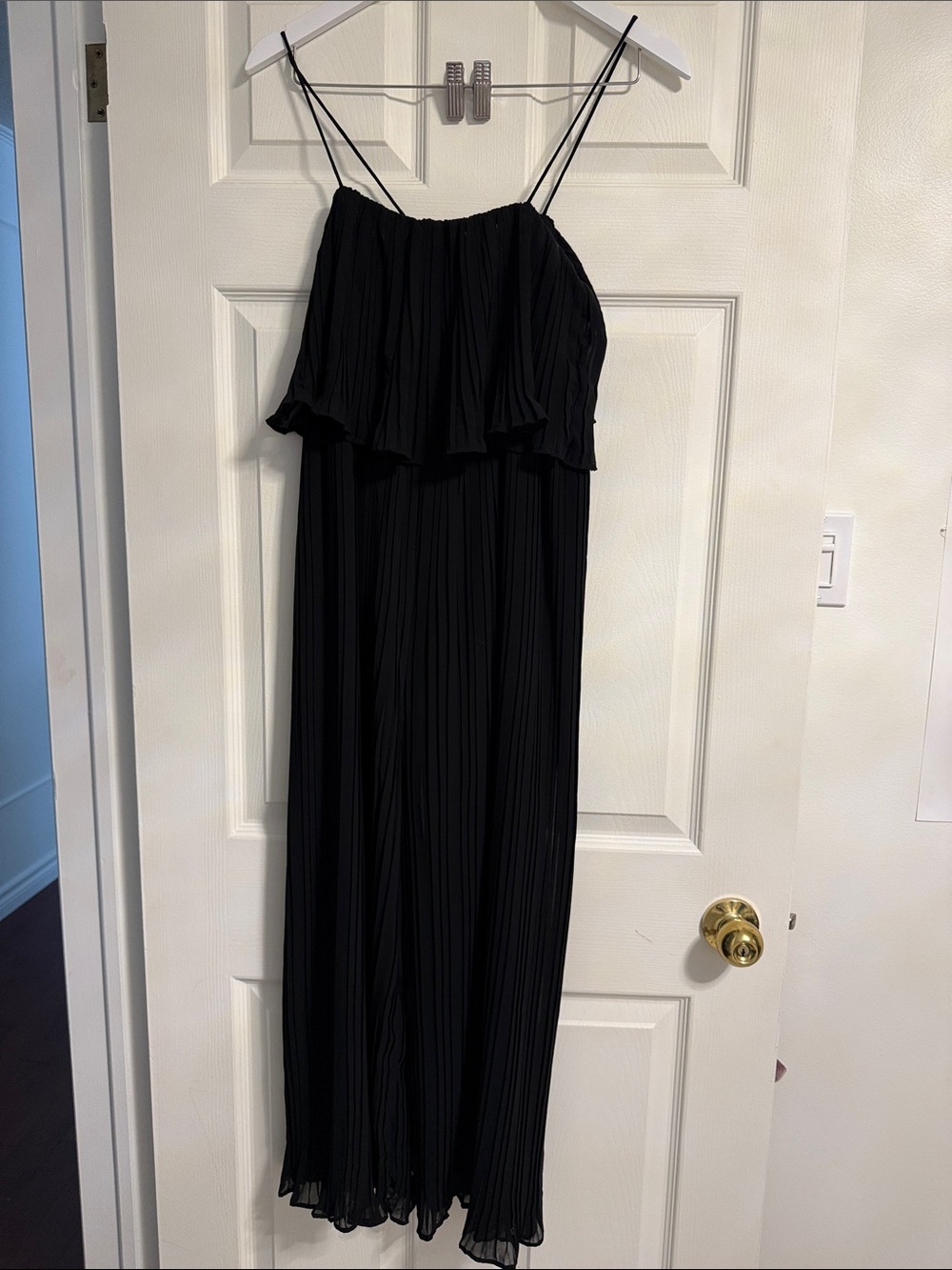 Shinestar Black Pleated Spaghetti-Strap Jumpsuit